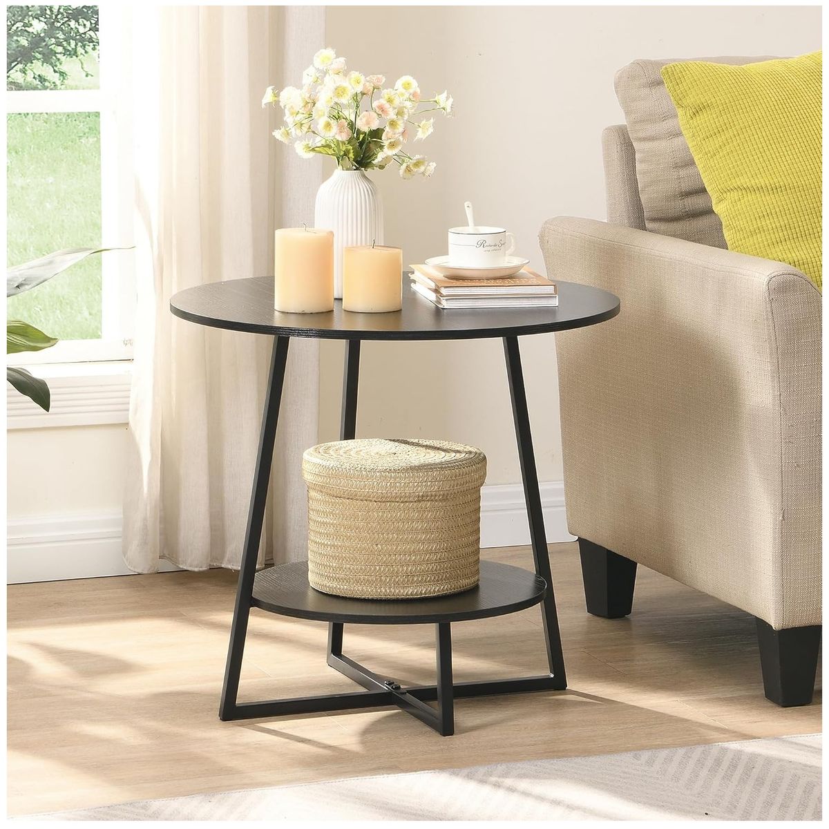 GENERICO - Mesa auxiliar de dos niveles circular color negro