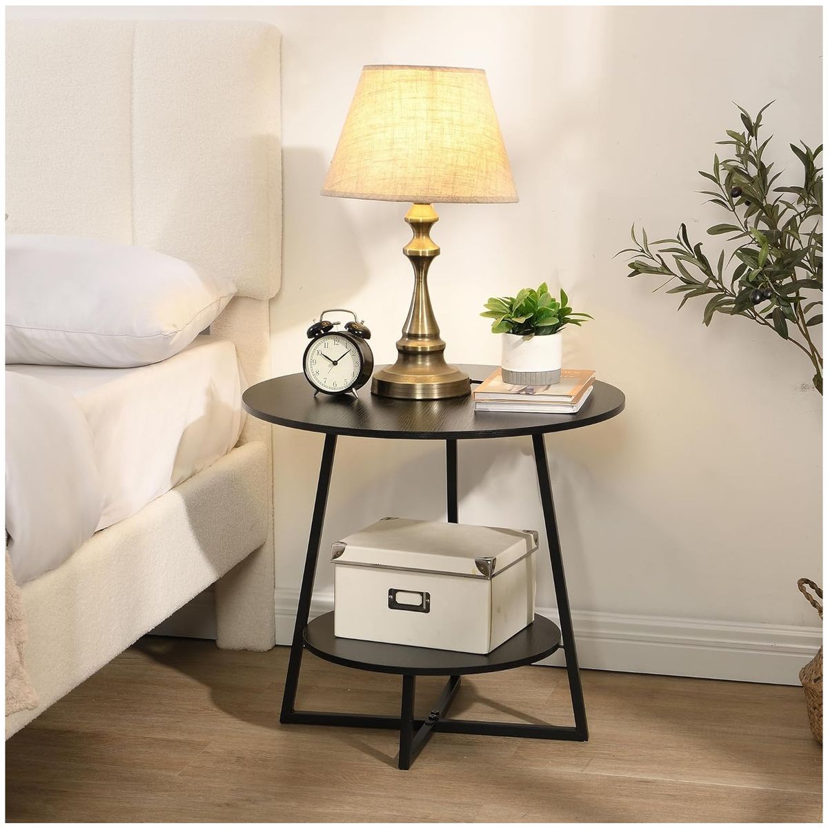 GENERICO - Mesa auxiliar de dos niveles circular color negro