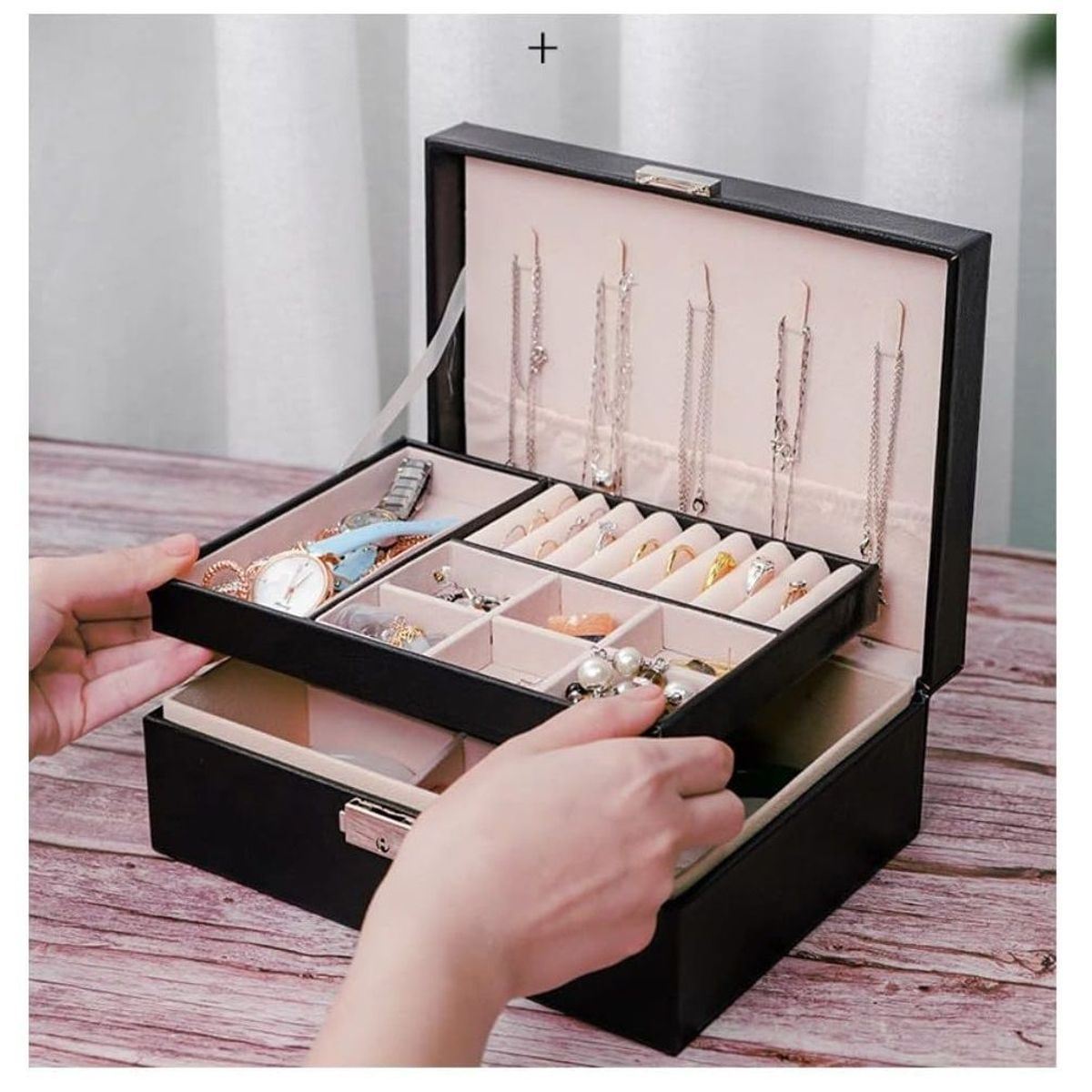 GENERICO - Caja Porta Joyero Doble Organizador  Joyero cofre con clave