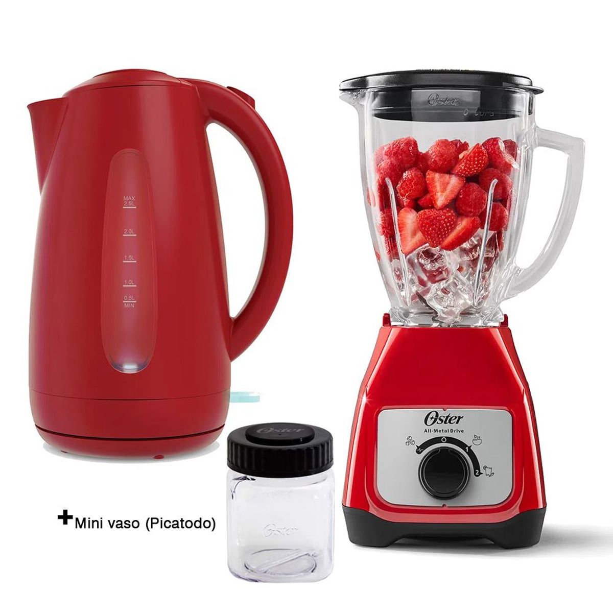 OSTER - Licuadora Oster roja + Hervidor Electrico Rojo