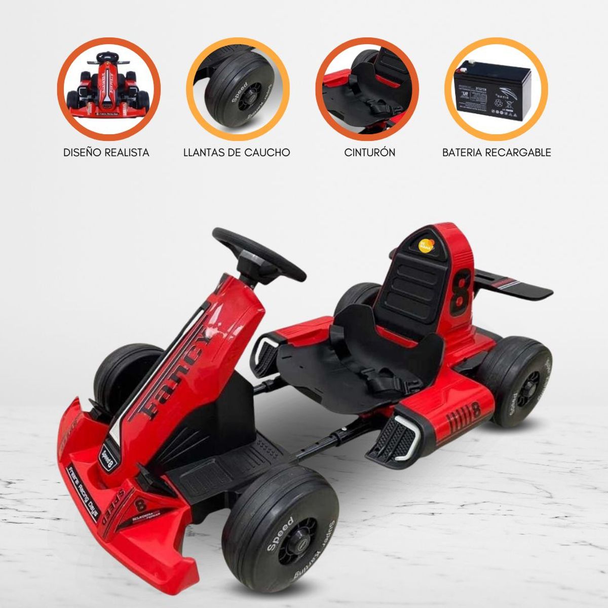 CUZKA - Carro a Batería para Niños FANCY «SPEED 8» Red