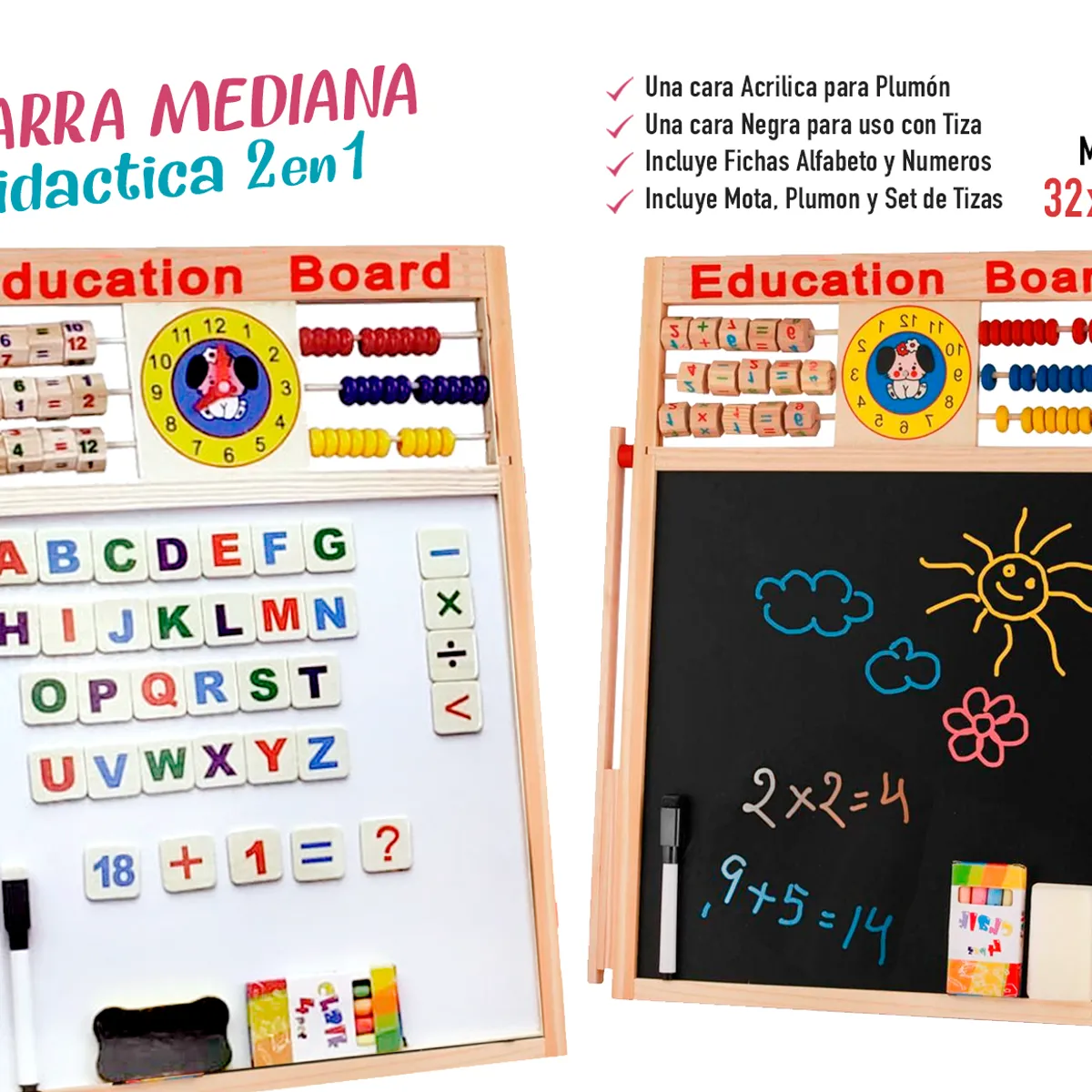 GENERICO - Pizarra Didactica 2 en 1 Mediana 32x43
