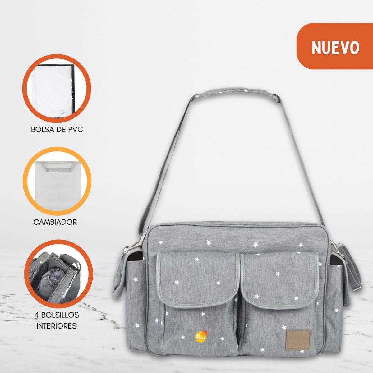 INFANTI - Bolso Pañalera para Bebé «SOPHIE» Estrellas Gray