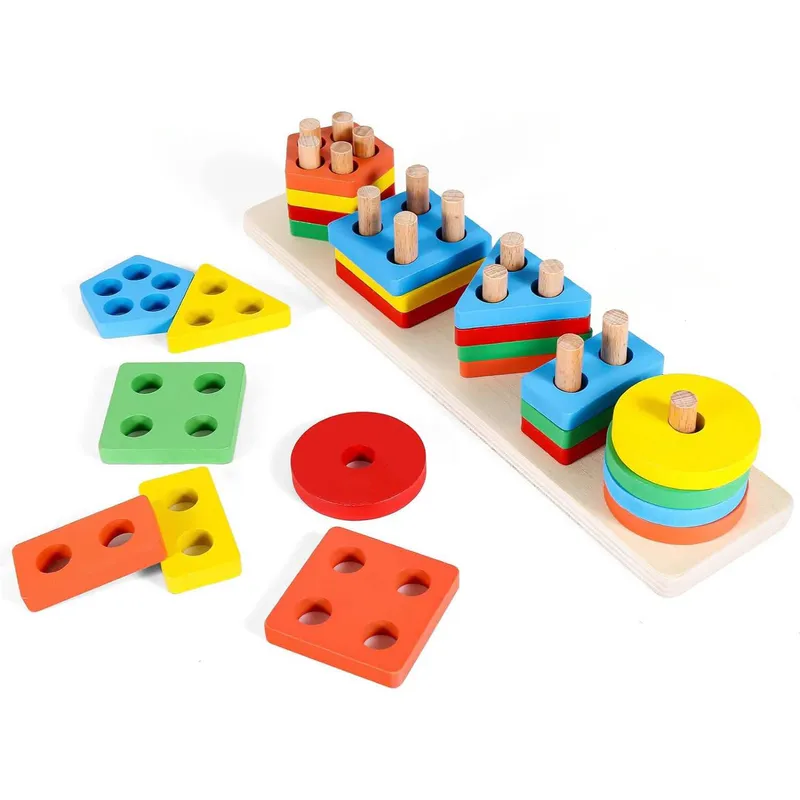 GENERICO - Juego Didáctico Encaje de Madera de 5 Figuras Geométricas