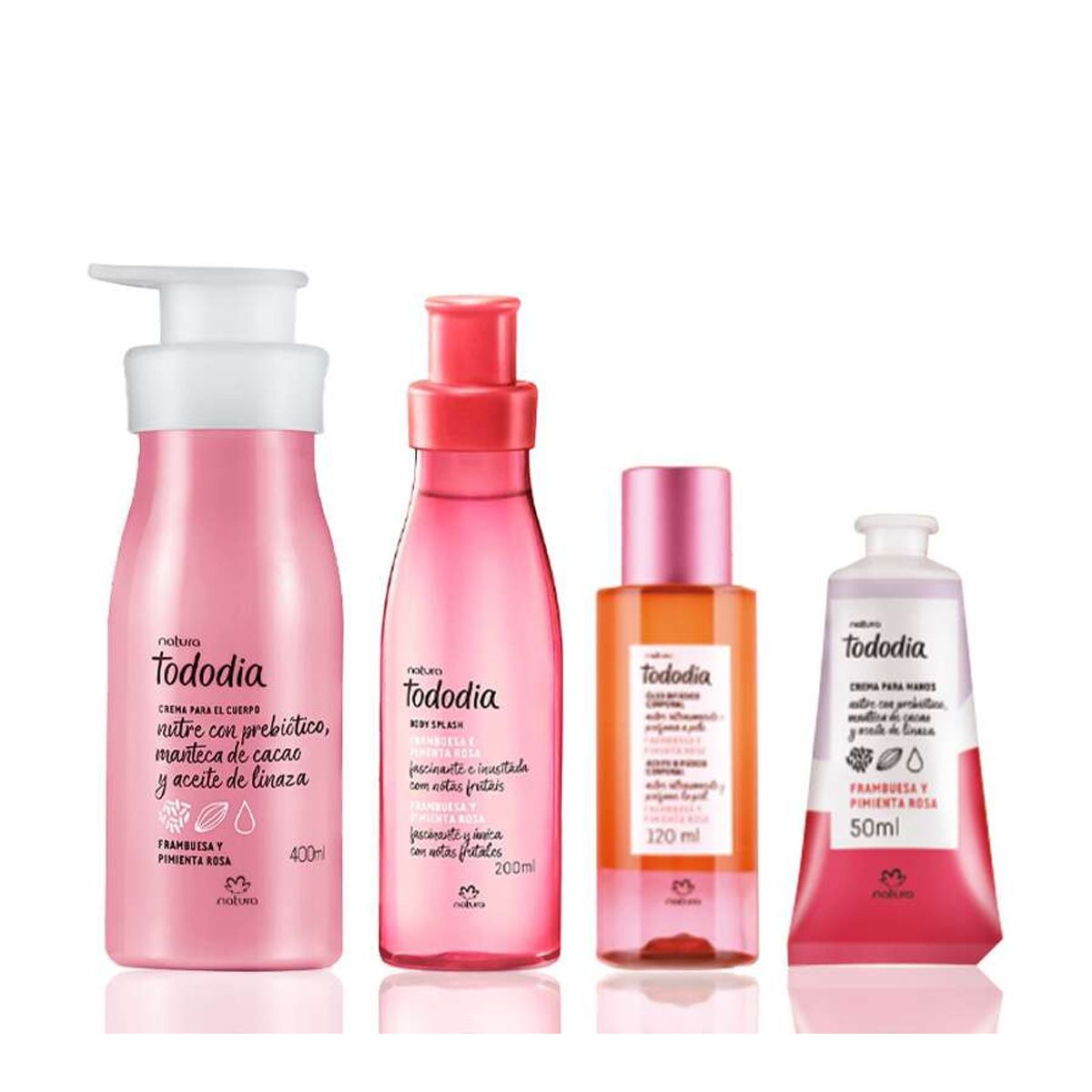NATURA - Tododia Frambuesa y Pimienta Rosa Body Splash con Crema Corporal con Manos y Aceite Bifásico
