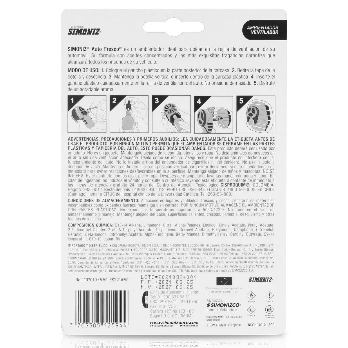 SIMONIZ - Ambientador Auto Fresco 10ml Aroma Chicle