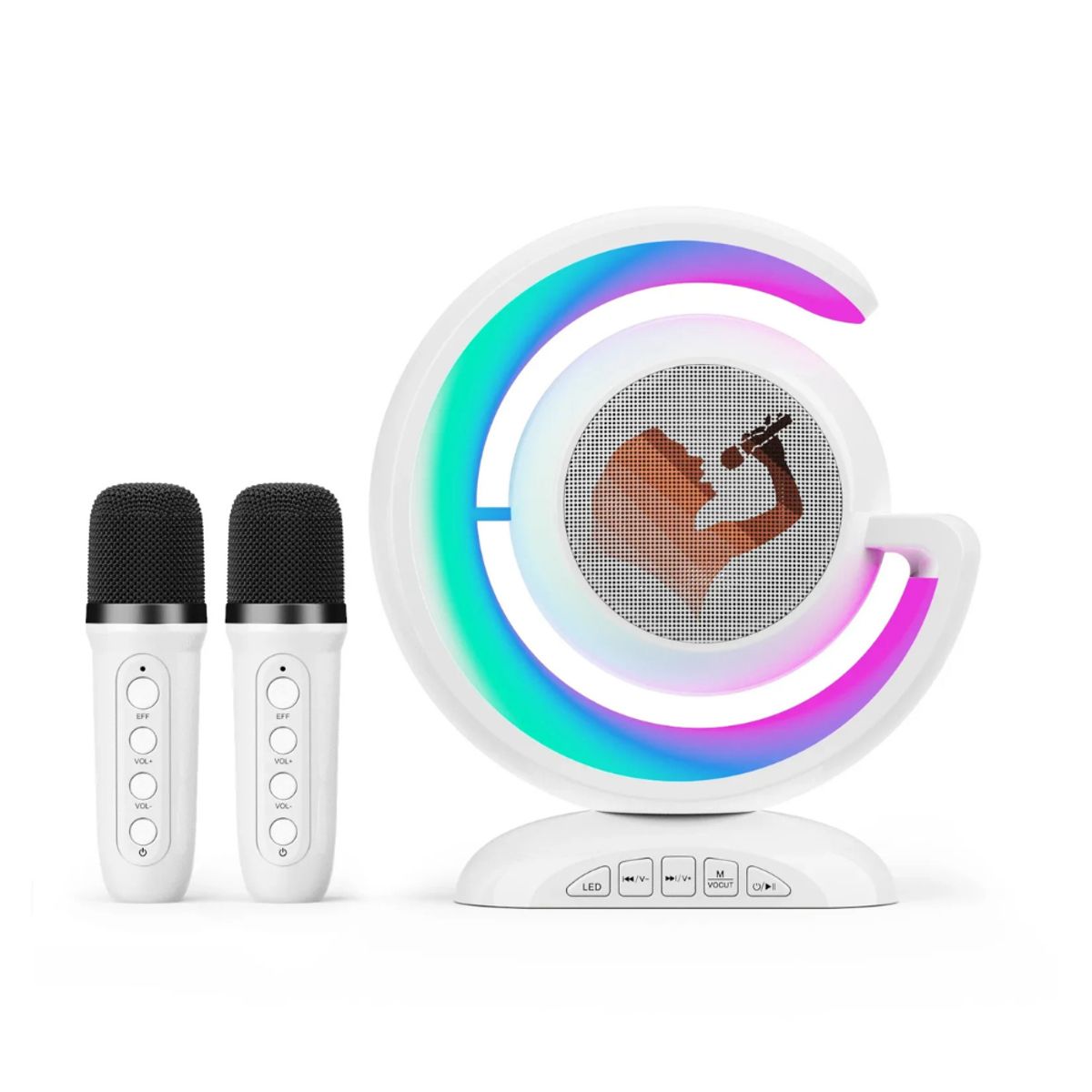 GENERICO - Parlante y Mini Karaoke inalámbrico con 02 micrófonos Color Blanco