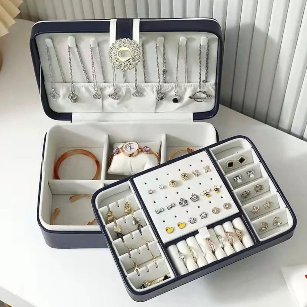 GENERICO - Joyero Caja Organizadora Portátil de Joyas 2 Niveles