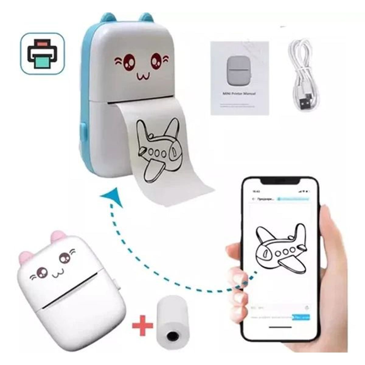 GENERICO - Mini Impresora Kawaii Portátil celeste