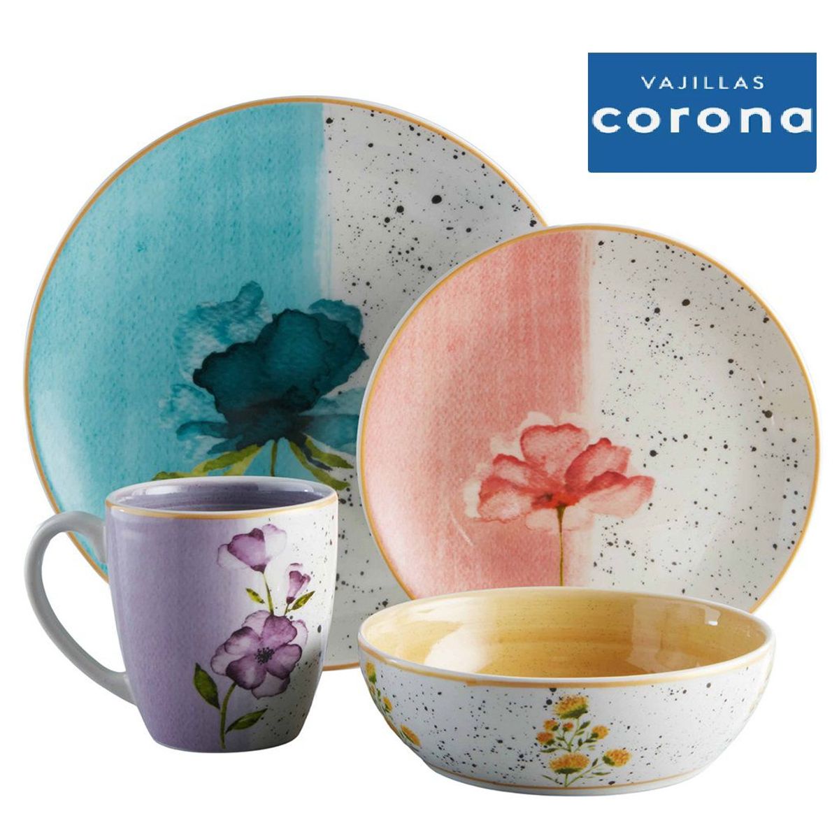 CORONA - Set de Vajilla Corona - Modelo Armonia 4 puestos - 16 Piezas