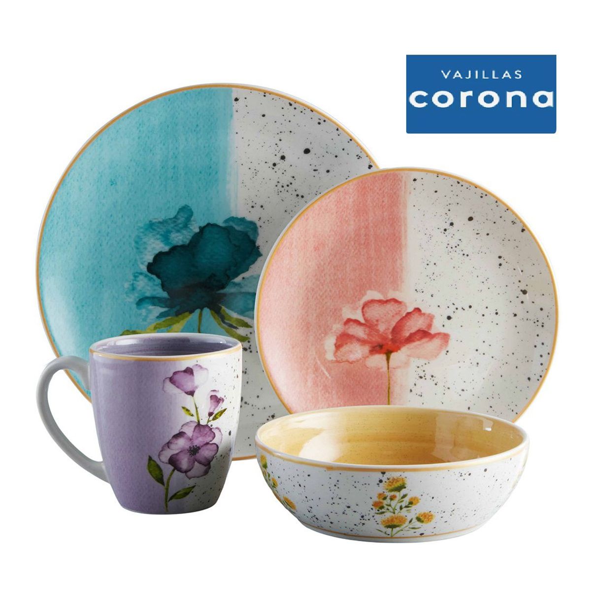 CORONA - Set de Vajilla Corona - Modelo Armonia 4 puestos - 16 Piezas