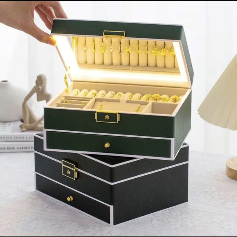 GENERICO - Joyero Caja Organizadora Portátil de Joyas 2 Niveles c/ luz led