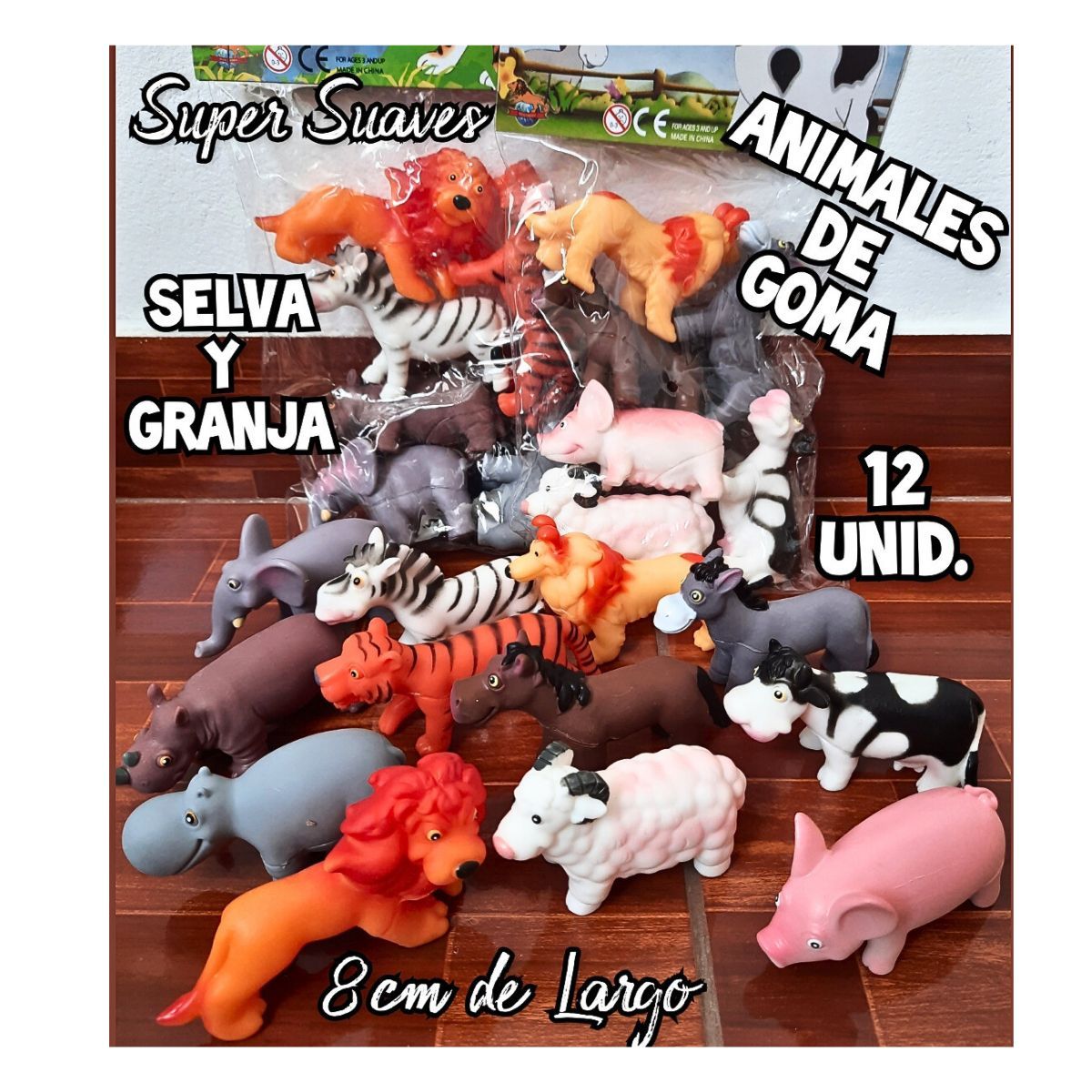 GENERICO - Juguete Animales De Goma Selva Y Granja Suaves 9cm