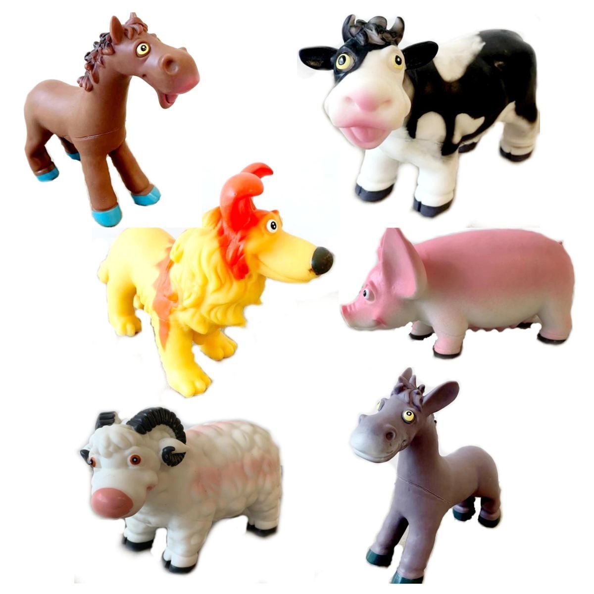 GENERICO - Animales De Goma Suaves Y Grandes Pack De La Granja x 6