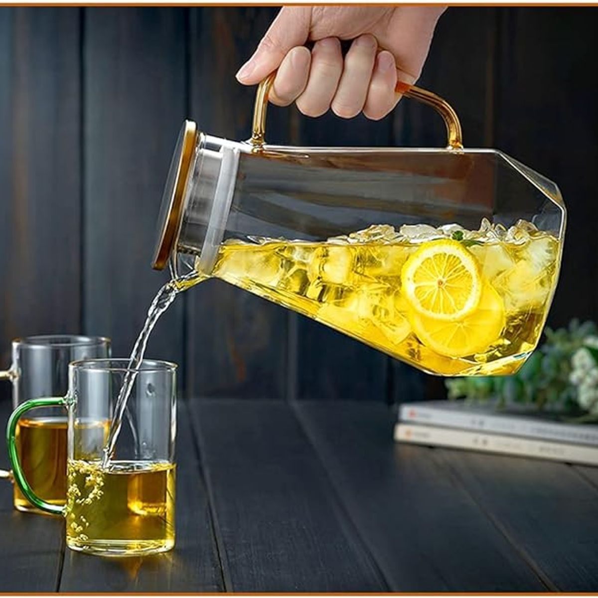 GENERICO - Jarra de Vidrio Asa Dorada Resistente al Calor y Frio