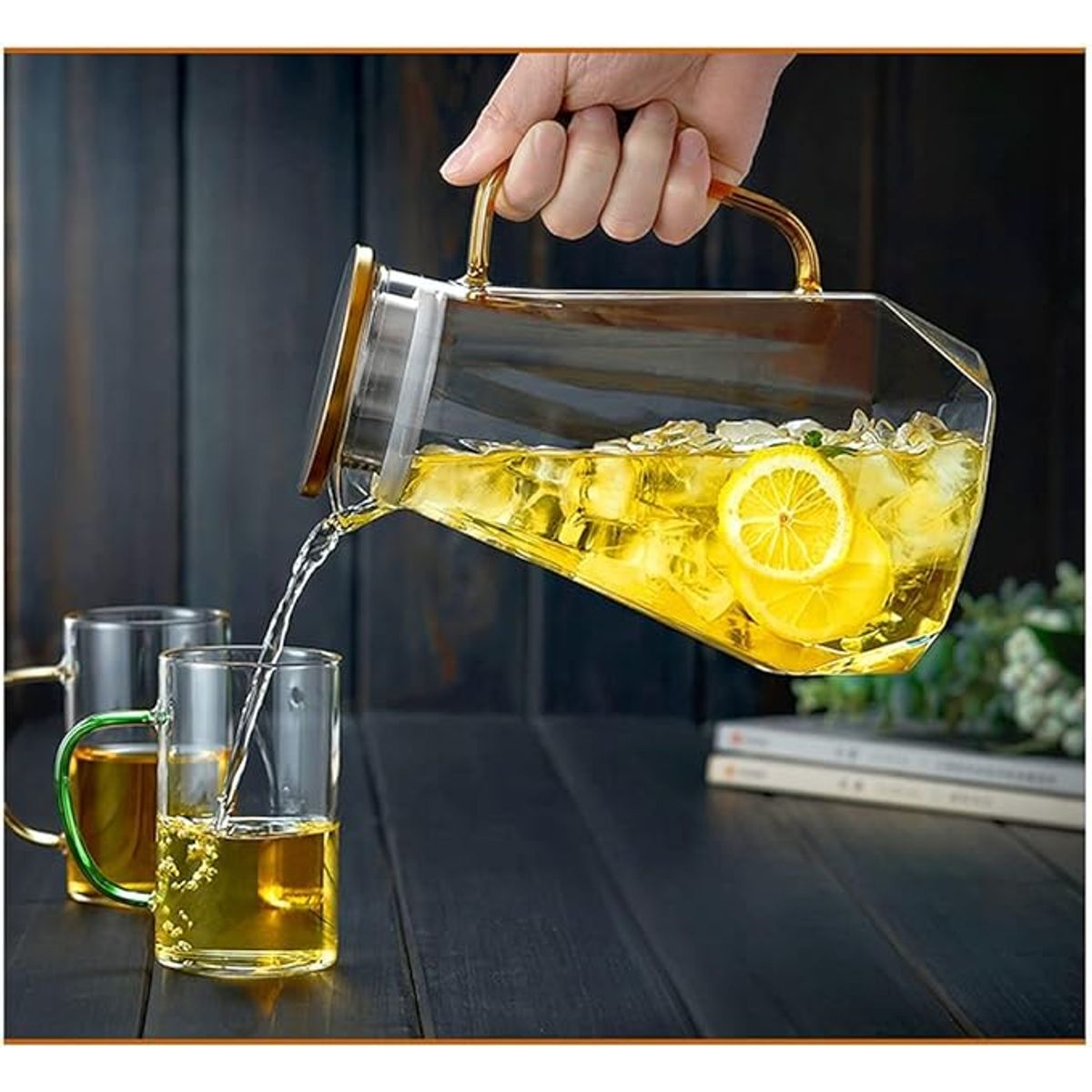 GENERICO - Jarra de Vidrio Asa Dorada Resistente al Calor y Frio