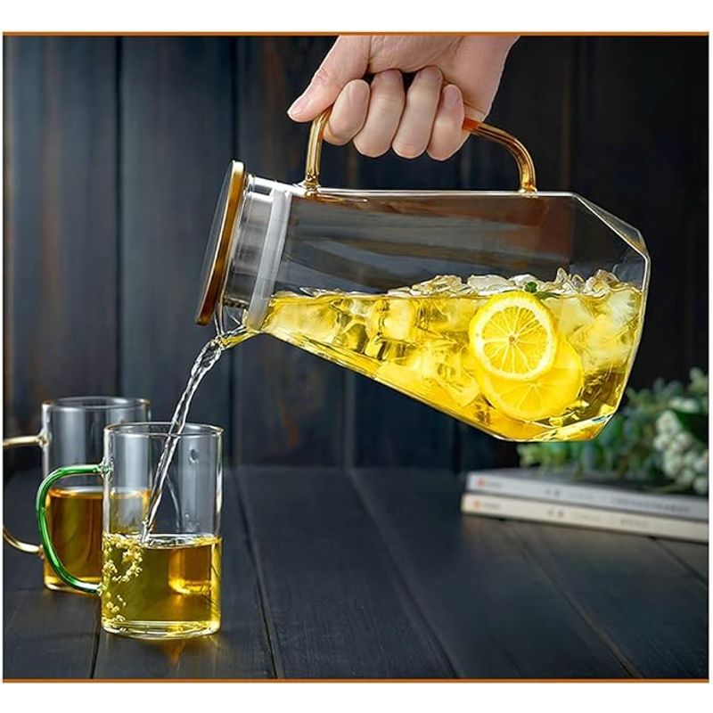 GENERICO - Jarra de Vidrio Asa Dorada Resistente al Calor y Frio