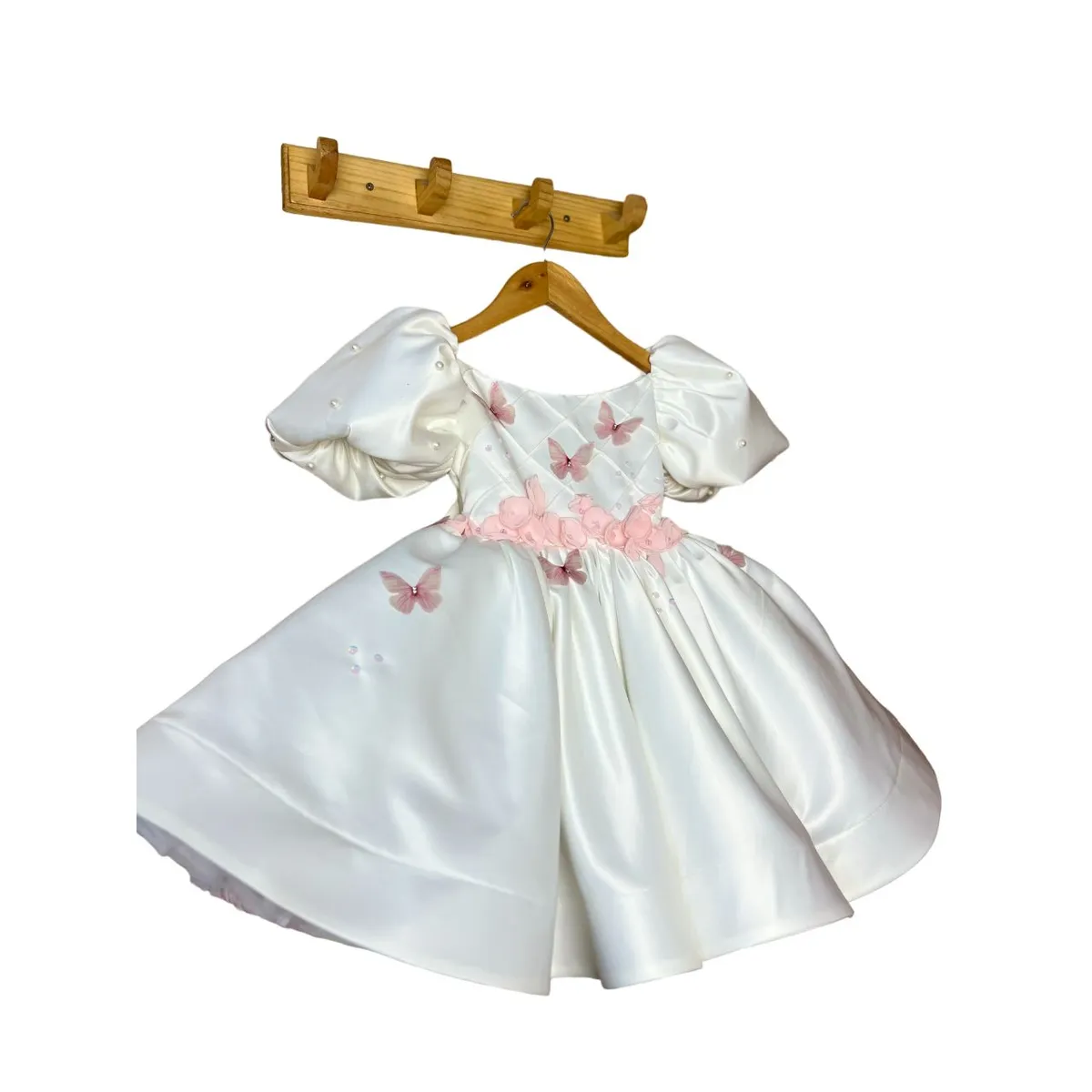 GENERICO - Vestido de niñas para Bautizo con Mangas Bombachas tono Ivory