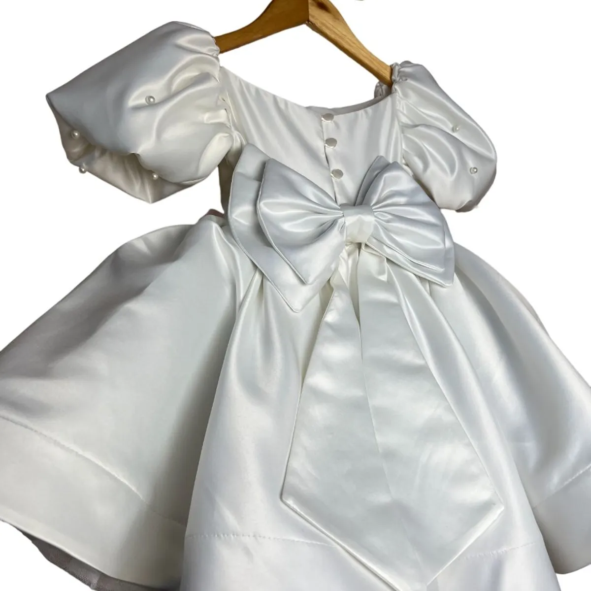 GENERICO - Vestido de niñas para Bautizo con Mangas Bombachas tono Ivory