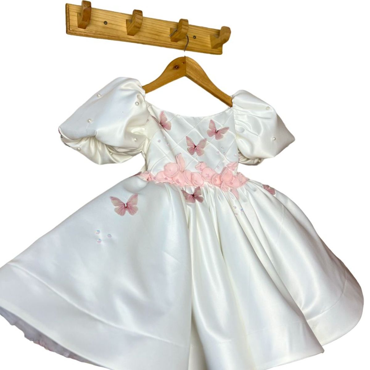 GENERICO - Vestido de niñas para Bautizo con Mangas Bombachas tono Ivory