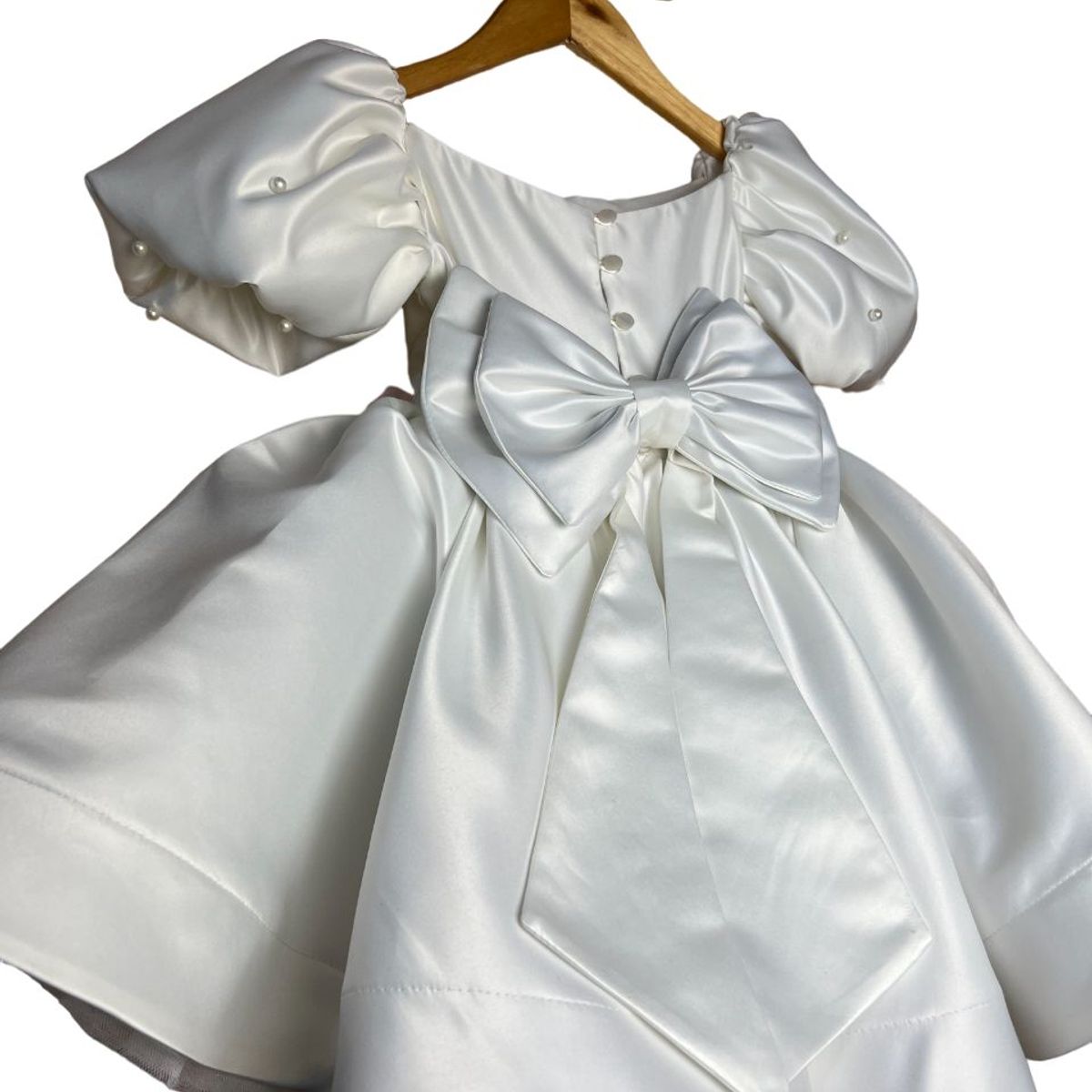 GENERICO - Vestido de niñas para Bautizo con Mangas Bombachas tono Ivory