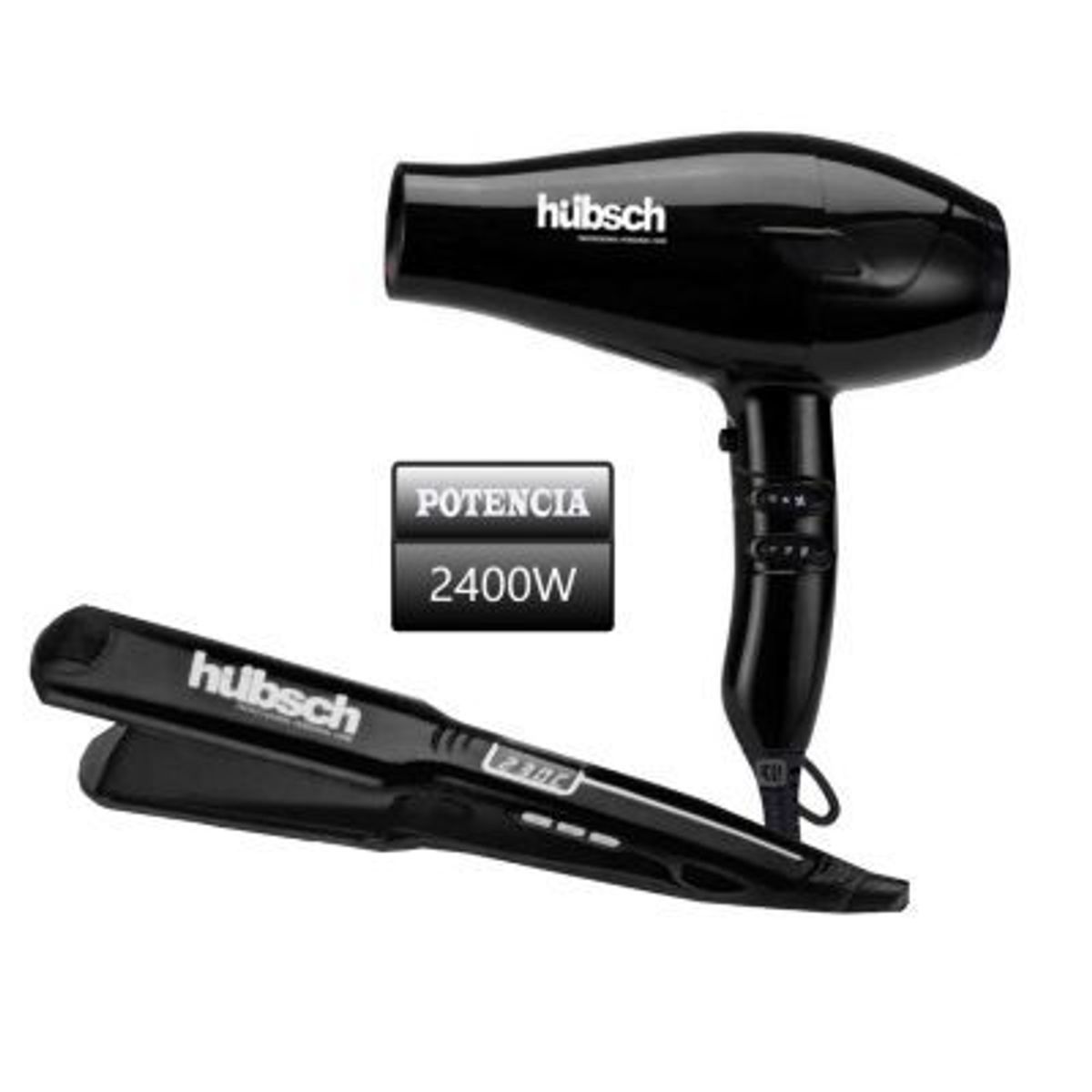 HUBSCH - Combo Secador de Cabello  Alisador Hubsch AC 2400W -Negro