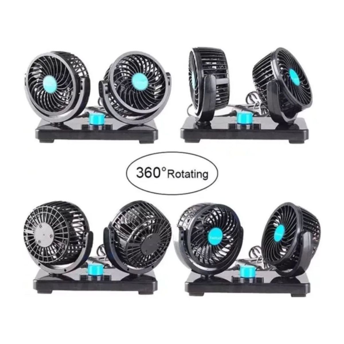 GENERICO - Ventilador Doble 360º 12v Base Giratoria 4 Auto Camioneta