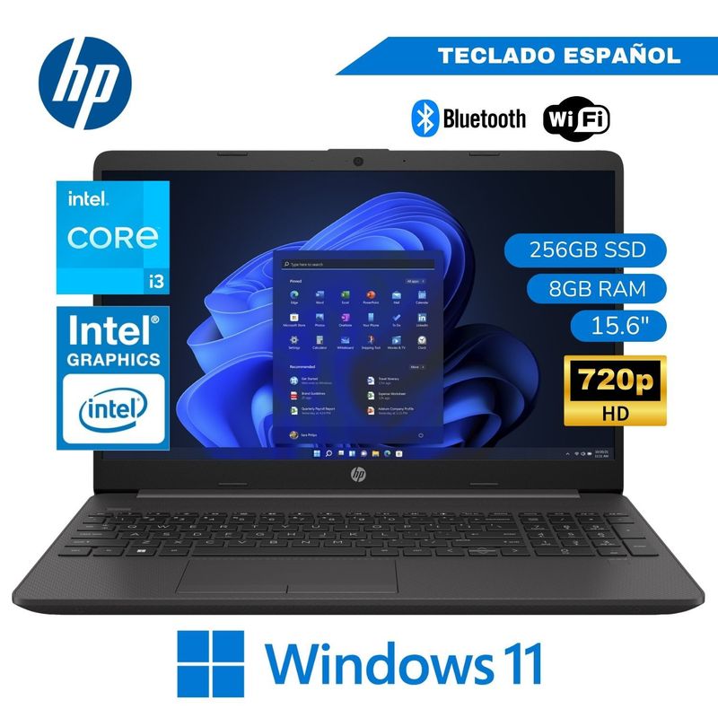 HP - Laptop HP 250 G9(80A99LA#ABM)  Intel Corei3-1215 8GB RAM 256GB SSD 15.6"HD Windows 11 PRO - Plomo