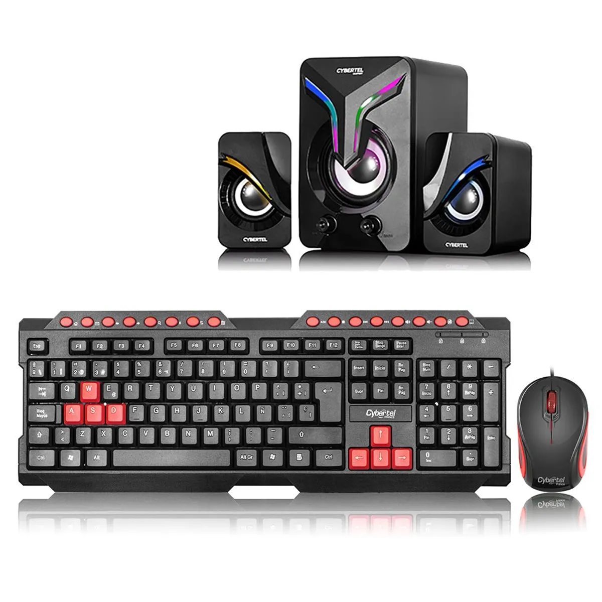 CYBERTEL - KIT TECLADO MOUSE ALAMBRICO PRINCE Y PARLANTES CYBERTEL S500