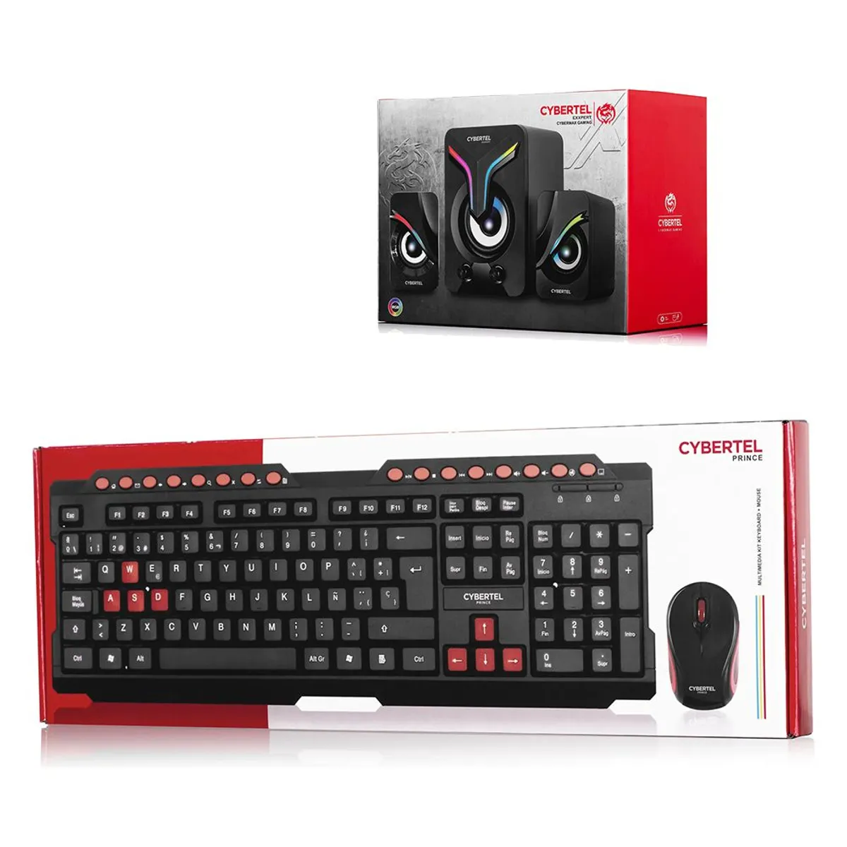 CYBERTEL - KIT TECLADO MOUSE ALAMBRICO PRINCE Y PARLANTES CYBERTEL S500