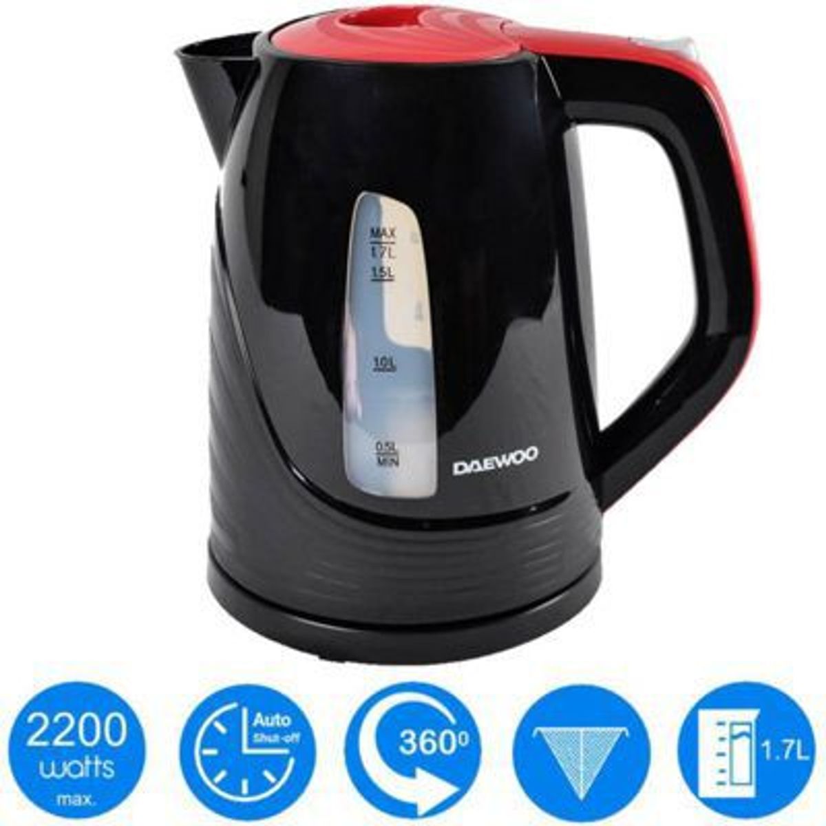 DAEWOO - Hervidor inalámbrico inoxidable negro daewoo dek-1308 17l