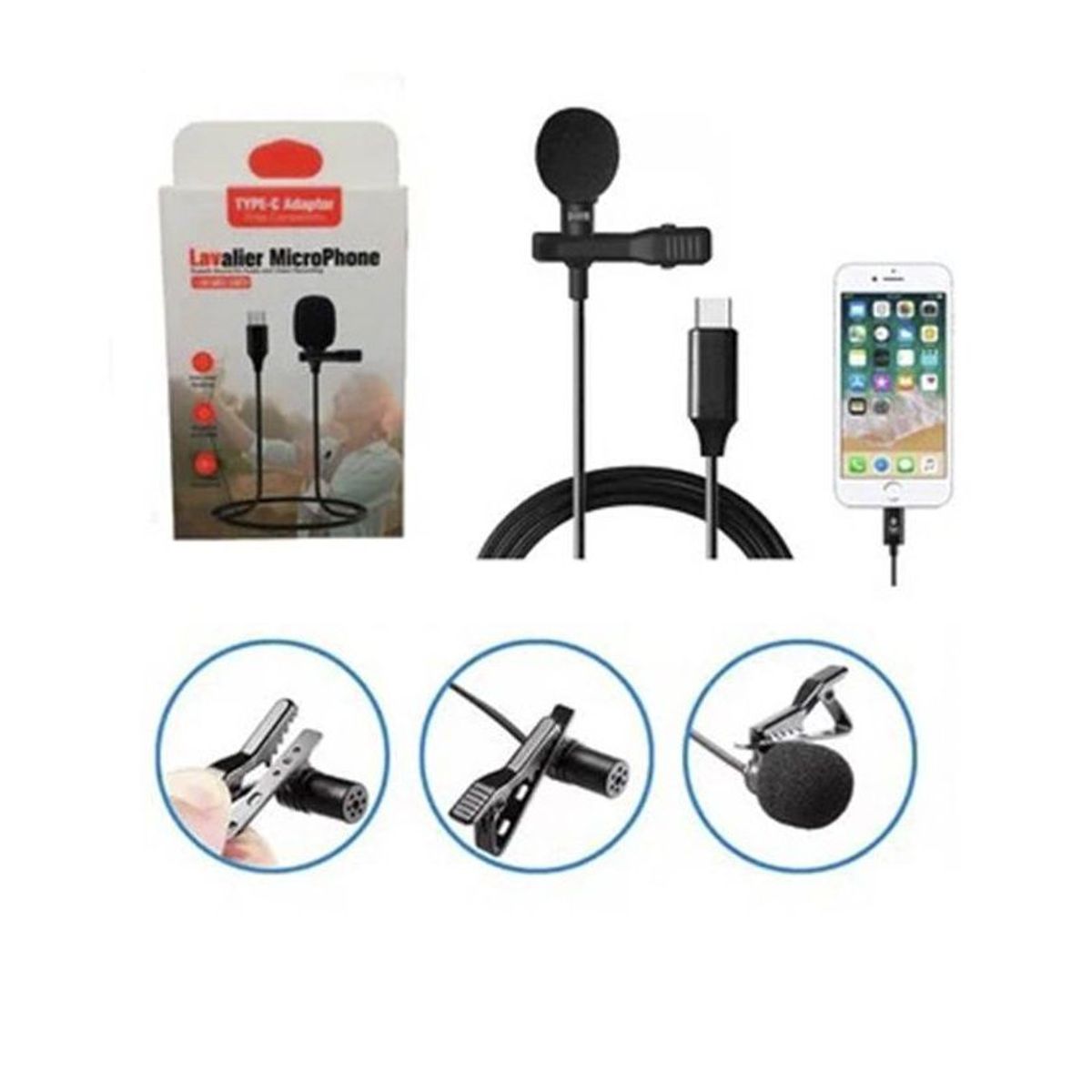 GENERICO - Micrófono Solapero Lavalier Tipo C con Gancho