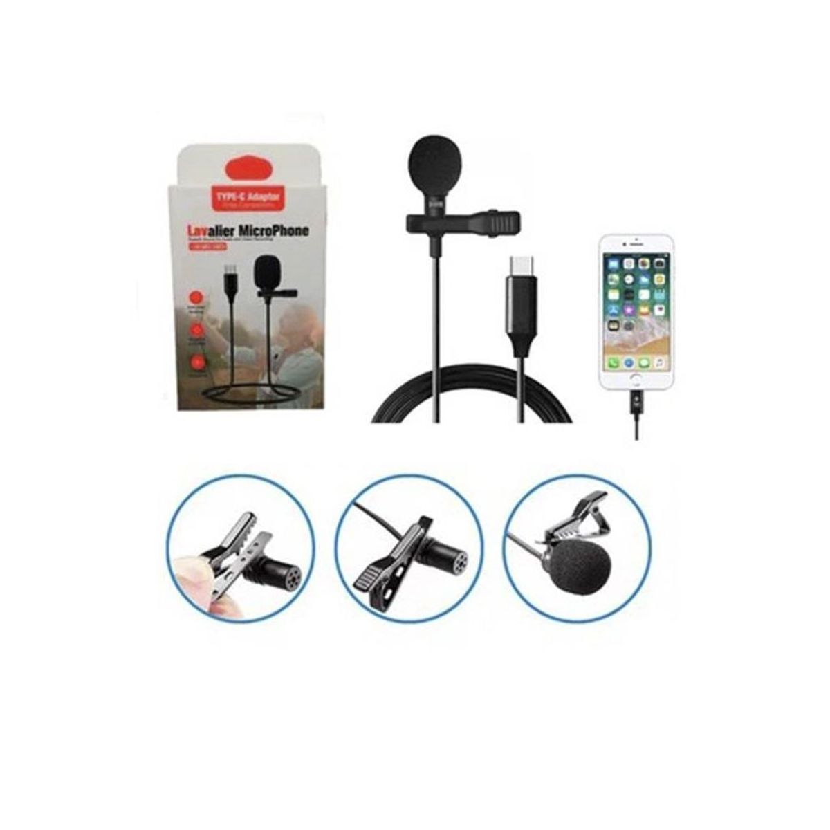GENERICO - Micrófono Solapero Lavalier Tipo C con Gancho