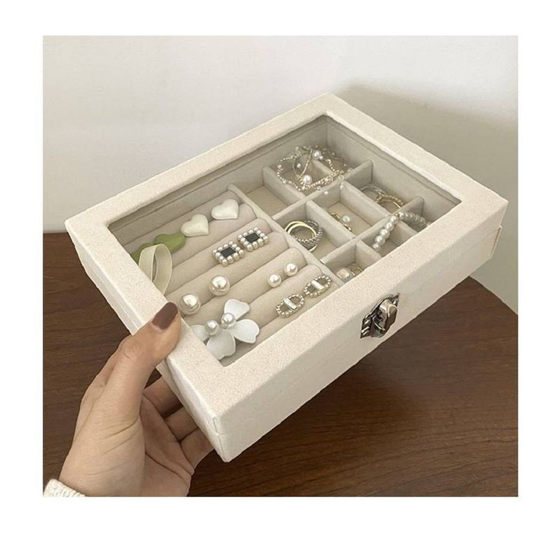 GENERICO - Joyero Organizador de Joyas Cofre para Anillos Aretes Pulsera Beige