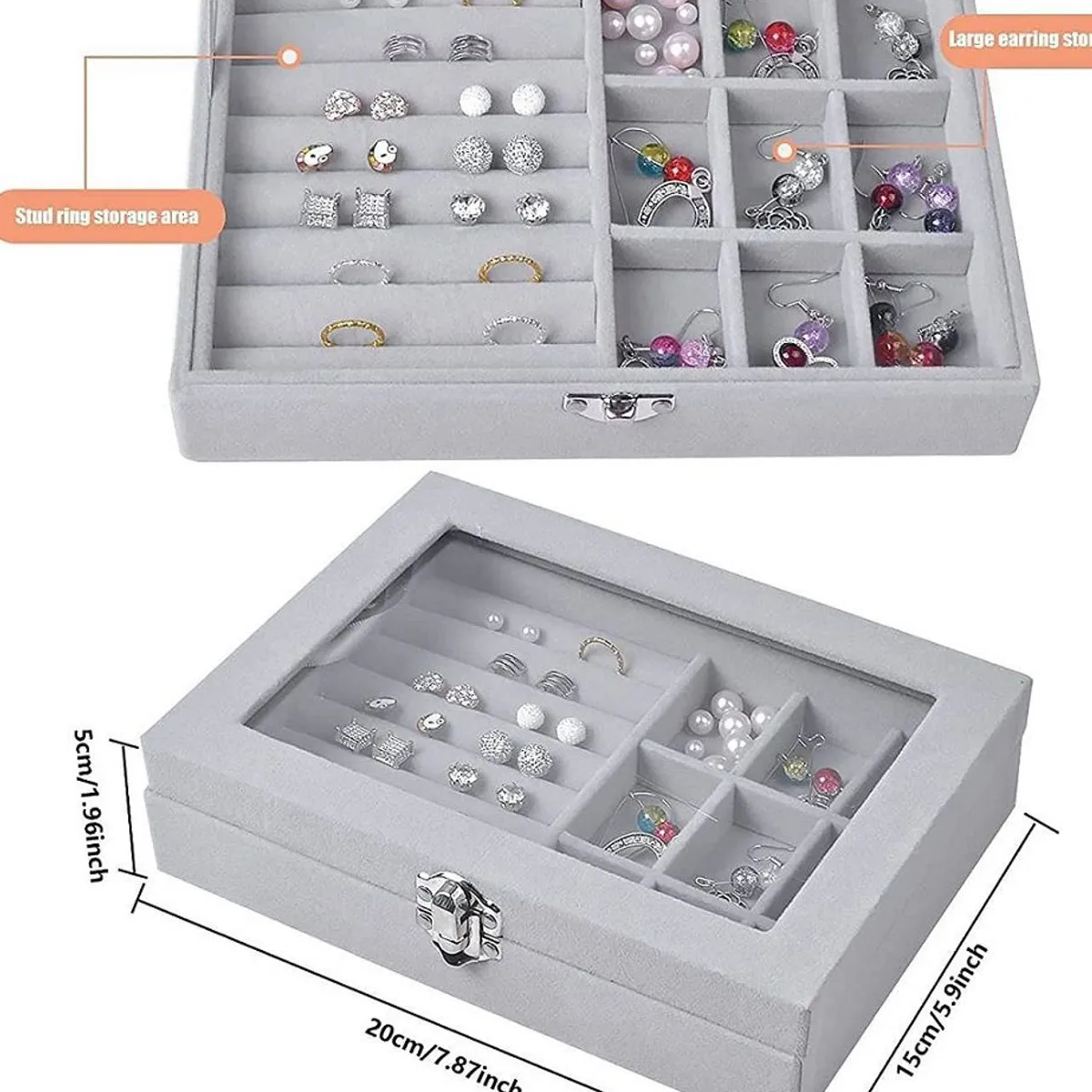 GENERICO - Joyero Organizador de Joyas Cofre para Anillos Aretes Pulseras Gris