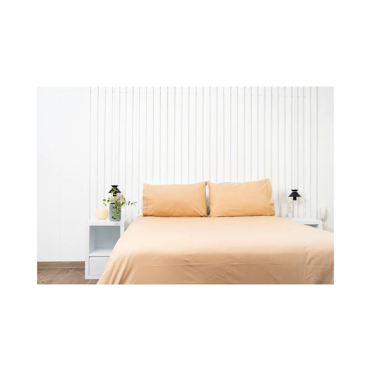 GENERICO - JUEGO DE SABANA EN ALGODÓN BRAMANTE 2 PLAZAS BEIGE