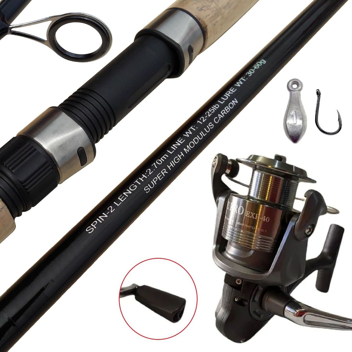 GENERICO - Equipo De Pesca Caña 2.70m Victoria Carbono Y Carrete 4000