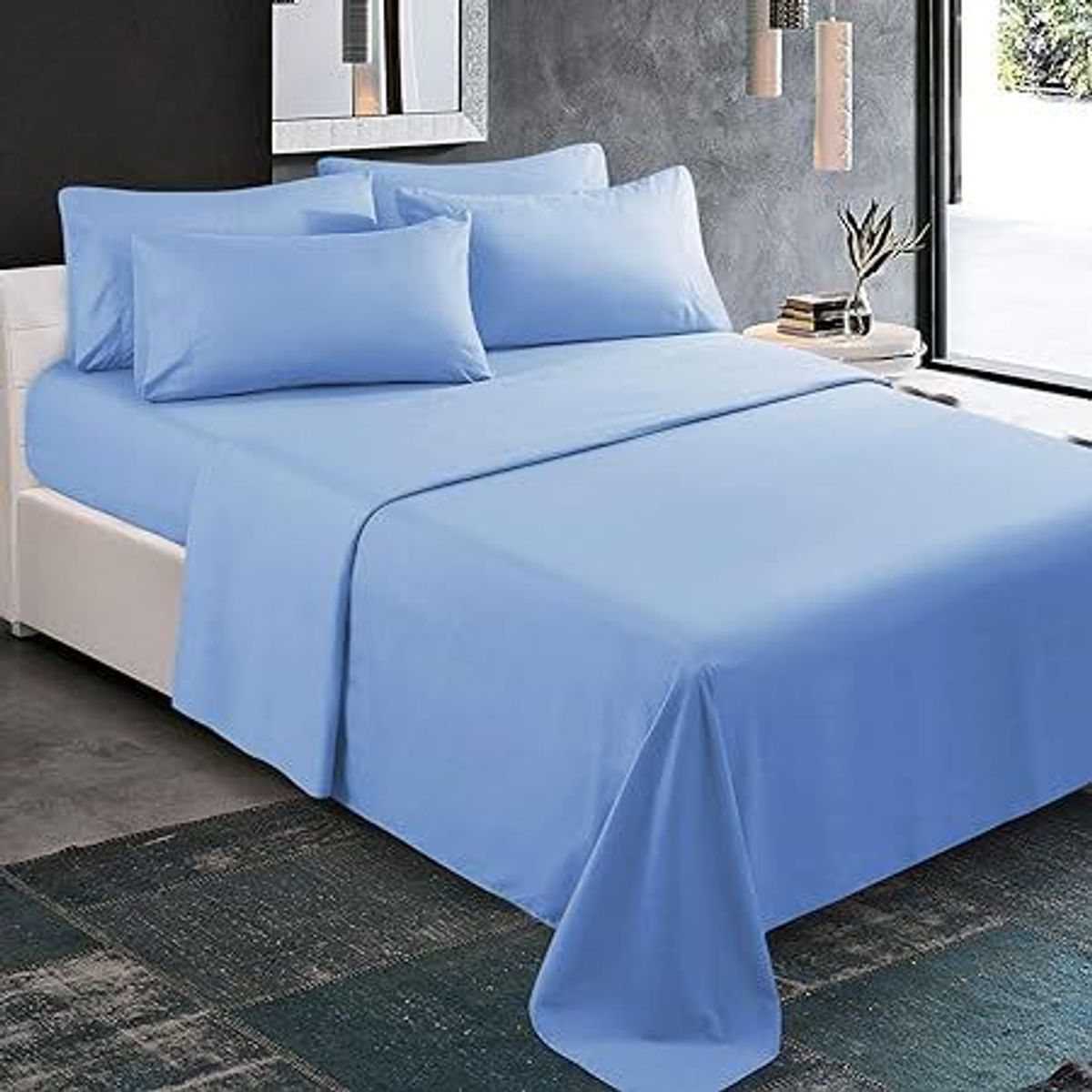 GENERICO - JUEGO DE SABANA EN ALGODÓN BRAMANTE 2 PLAZAS CELESTE