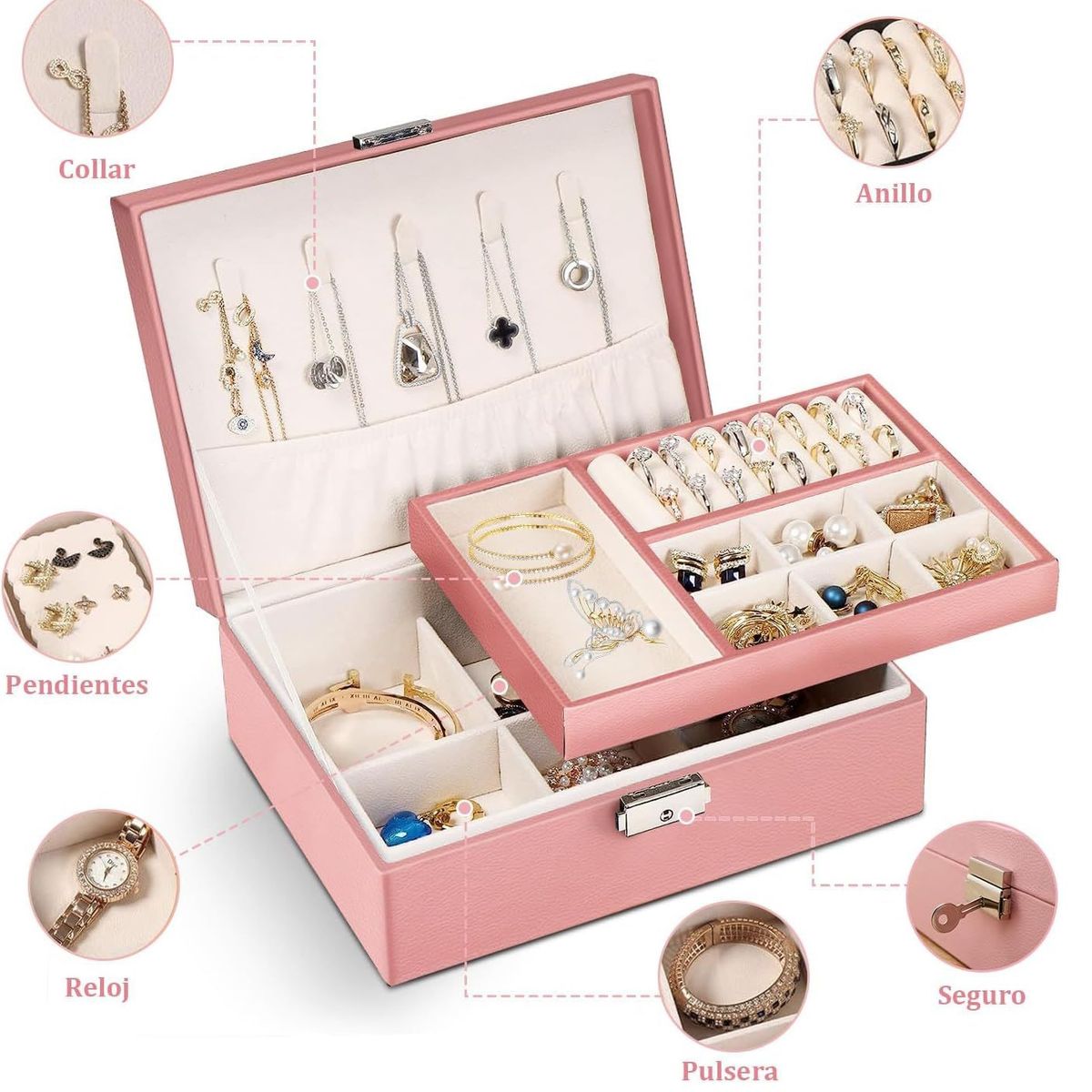 GENERICO - Organizador de joyas para mujeres y niñas, organizador de 2 Niveles