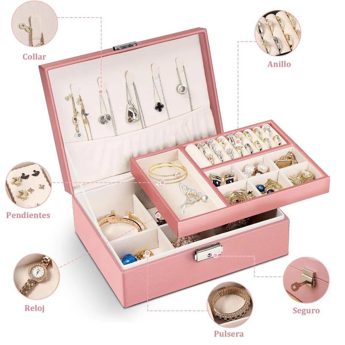 GENERICO - Organizador de joyas para mujeres y niñas, organizador de 2 Niveles