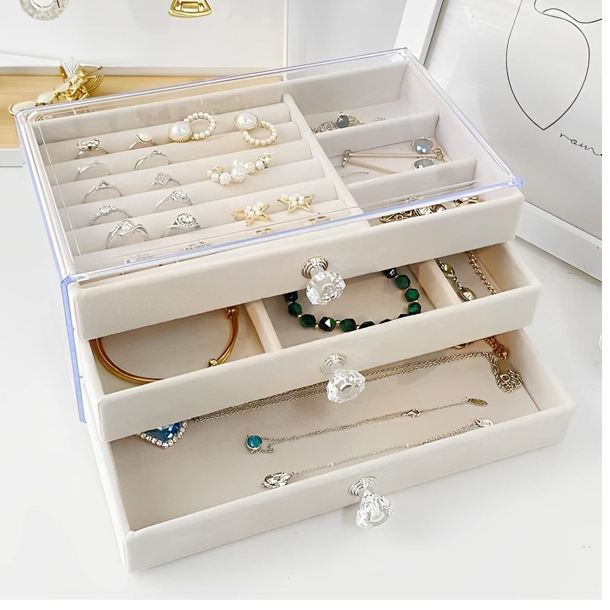 OEM - Organizador Acrílico para Joyas, Joyero Transparente con 3 Cajones