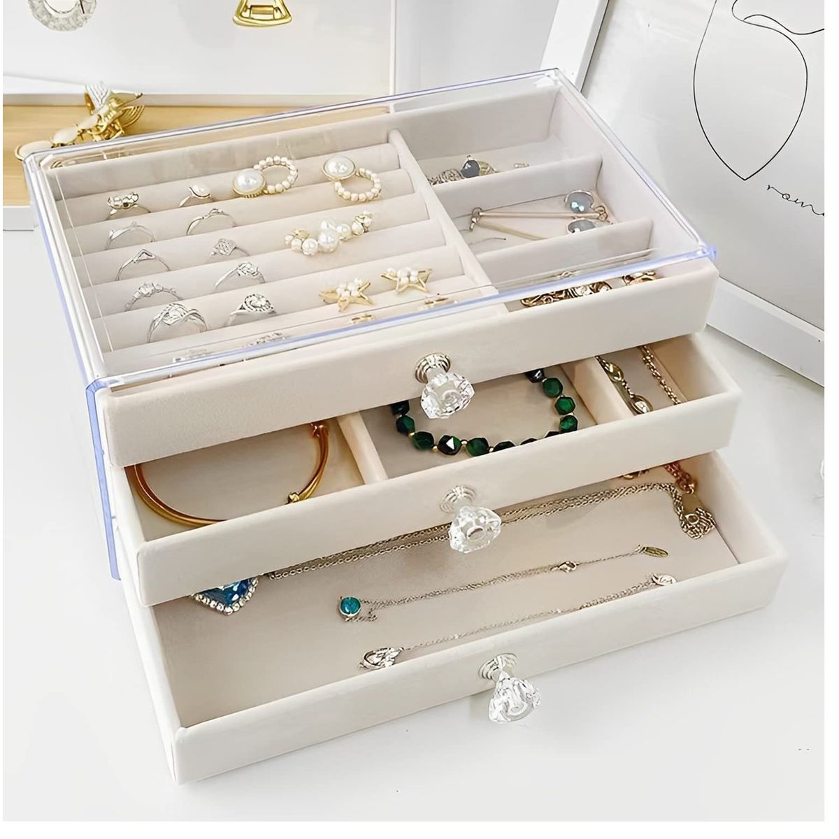 OEM - Organizador Acrílico para Joyas, Joyero Transparente con 3 Cajones