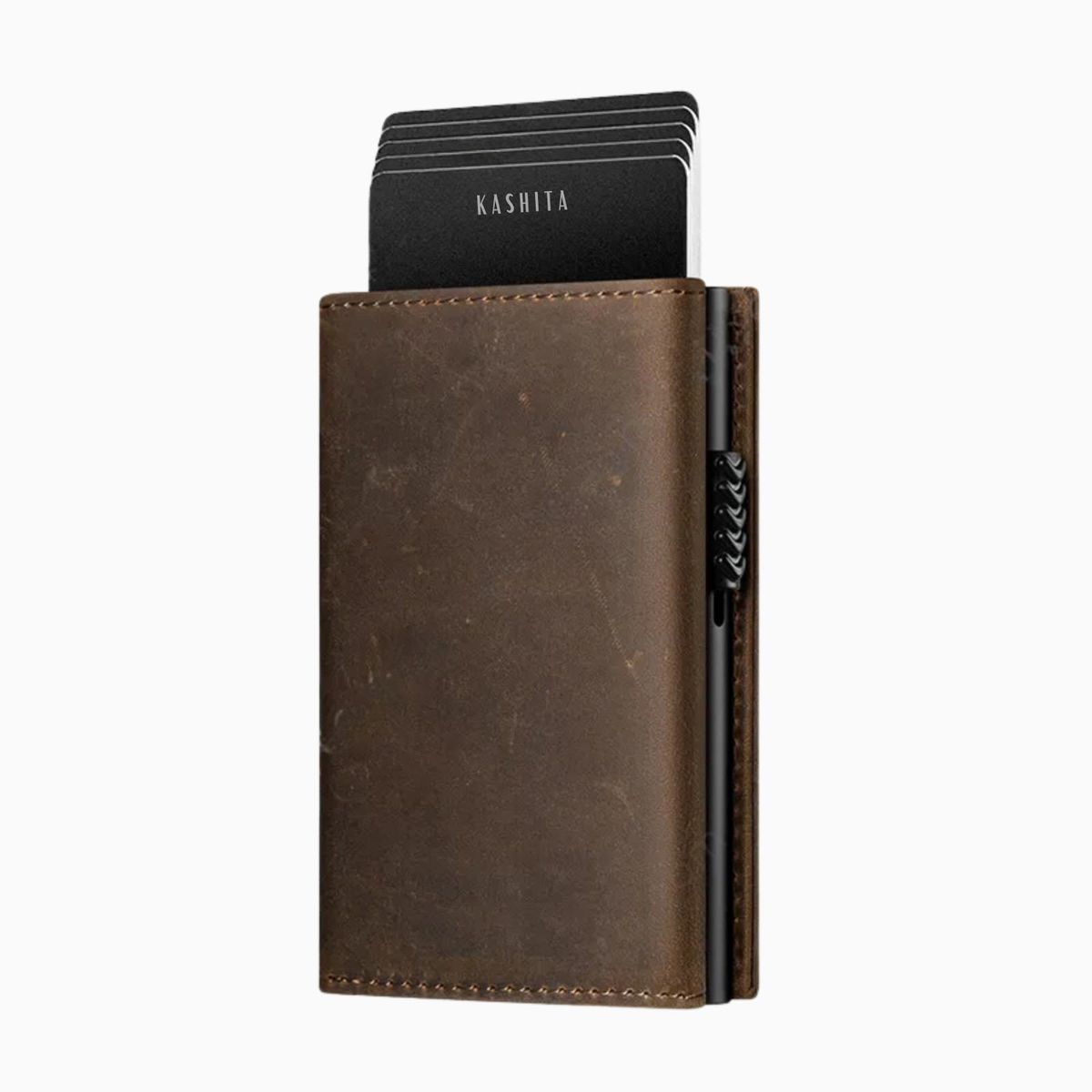 KASHITA - Billetera de Cuero para hombre con tarjetero automático anticlonación