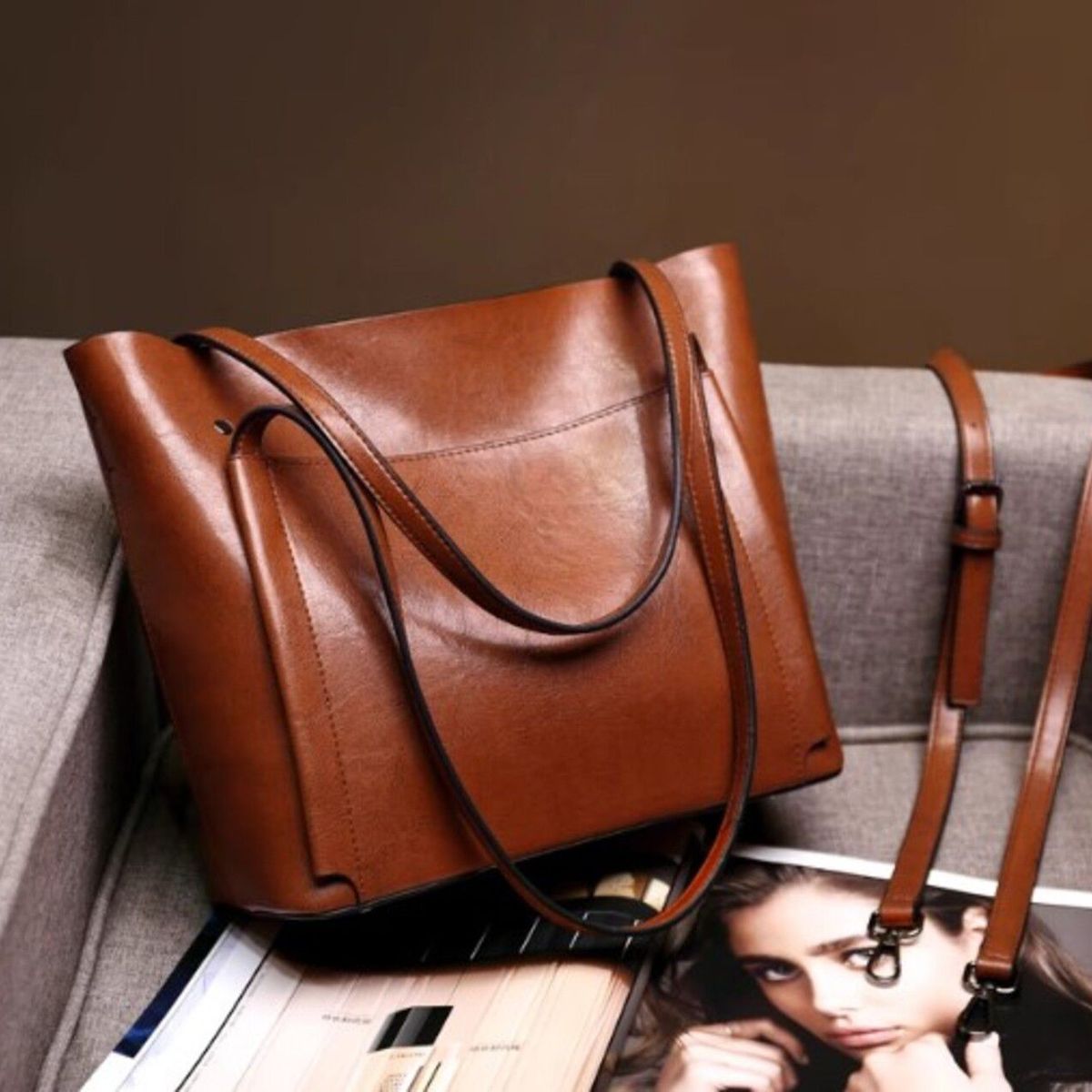 GENERICO - Bolso Elegante De Lujo Para Mujer Dama Moderno Cartera Cuero Marrón