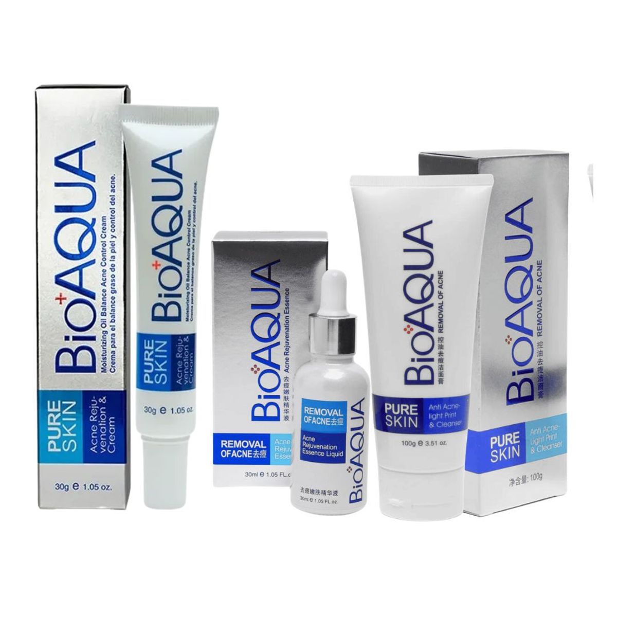 BIOAQUA - Trío Facial Pure Skin Serum y Cremas de Bioaqua