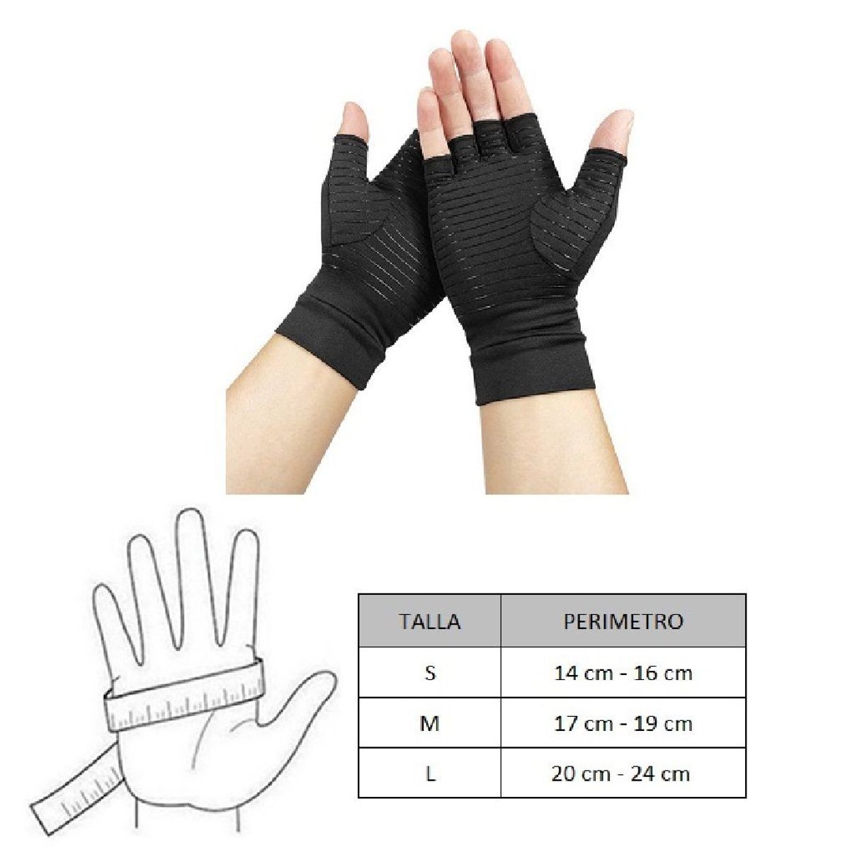 GENERICO - Guantes de cobre con muñequera ajustable - TALLA S