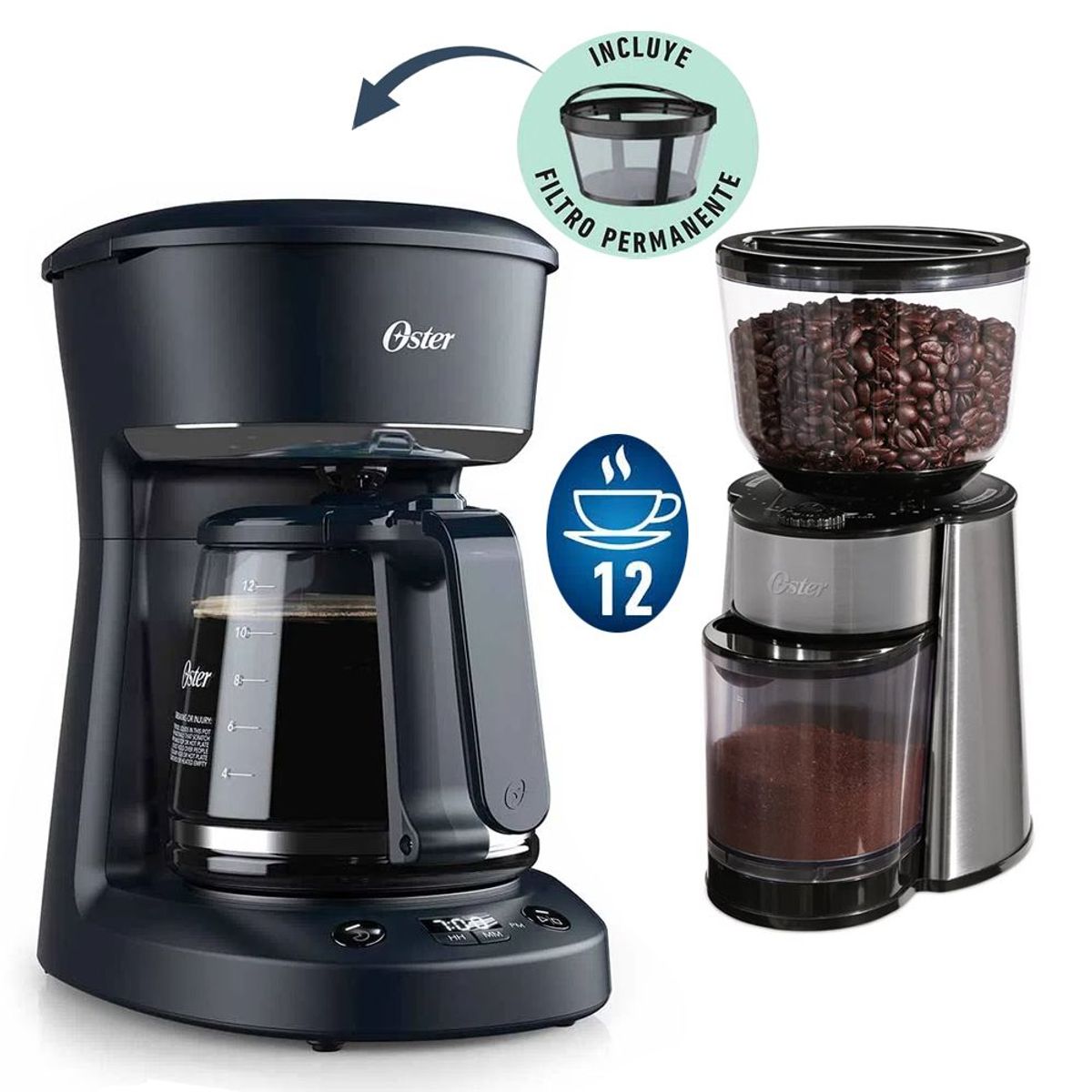 OSTER - Cafetera Oster Programable BVSTDCP12B + Molinillo de Cafe BVSTBMH23