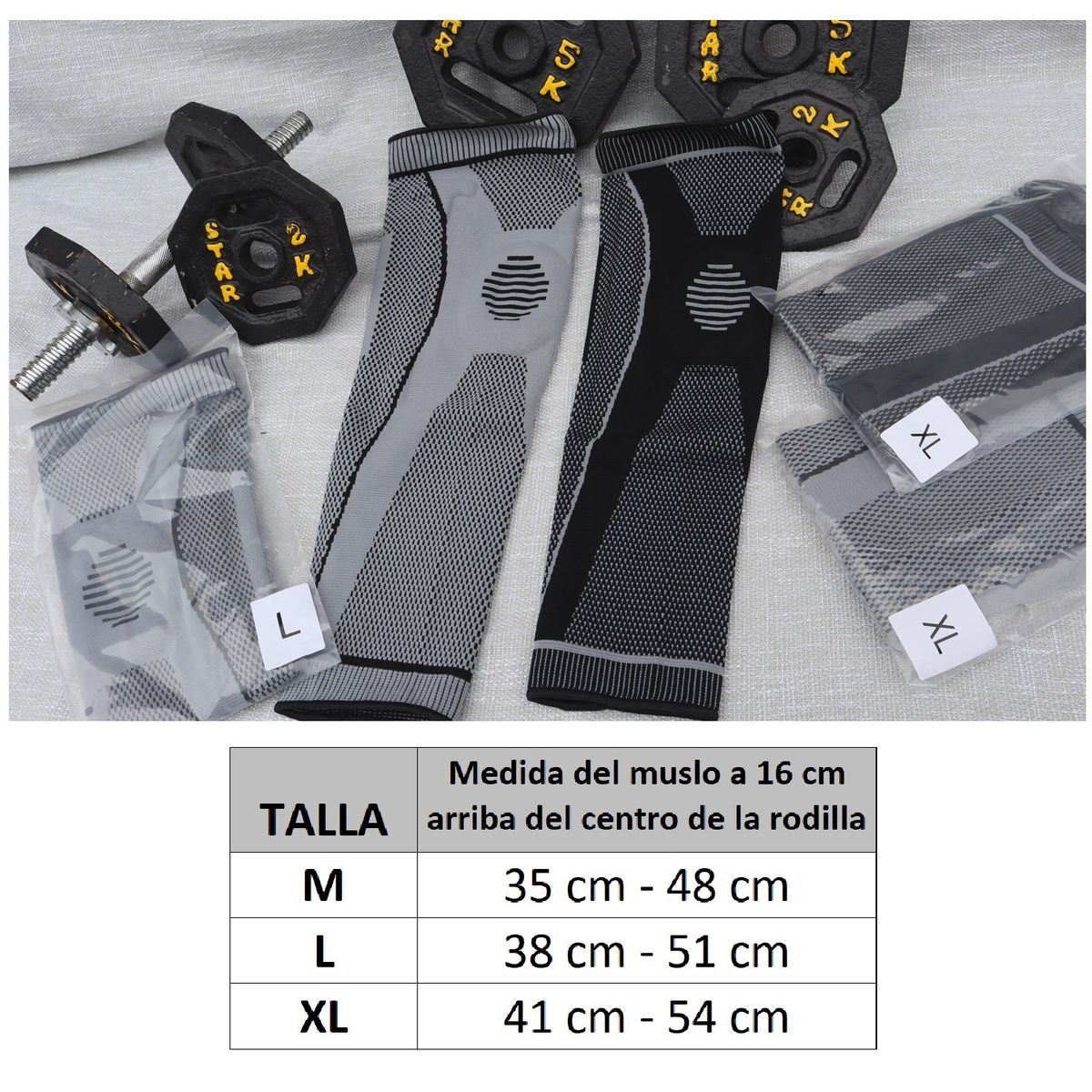 GENERICO - Rodillera Larga con Gel y Doble Varilla - GRIS TALLA XL