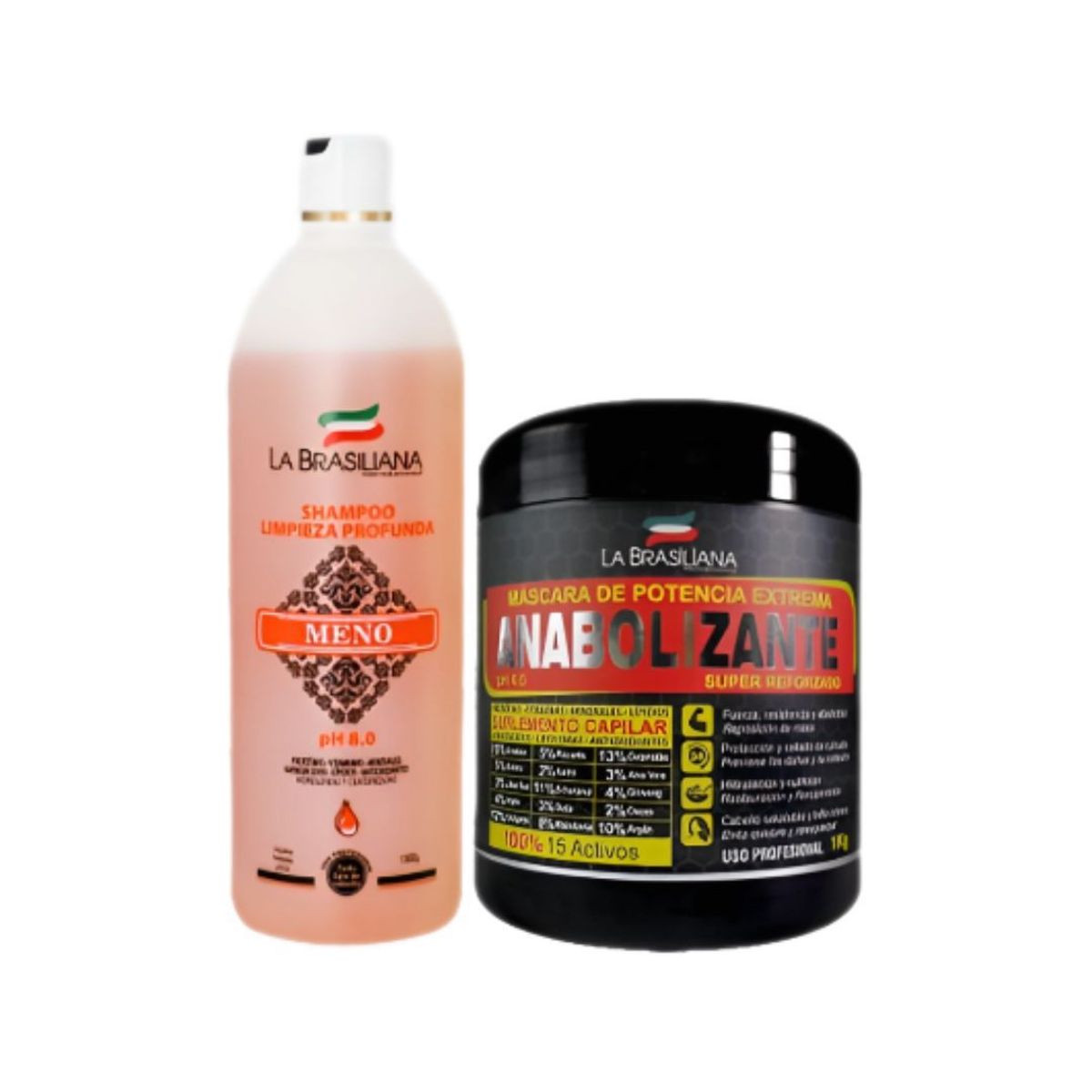 LA BRASILIANA - Shampoo Antiresiduos Meno 1Lt + Anabolizante Capilar 1Lt La Brasiliana