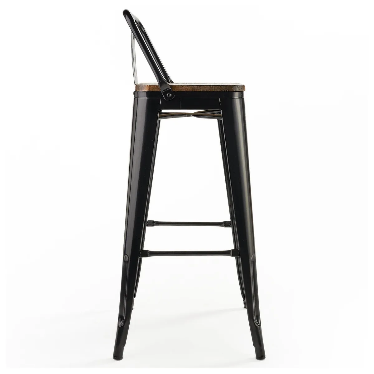 NOVAHUS - Set x 4 Banco de Bar Tolix Asiento de Madera Negro